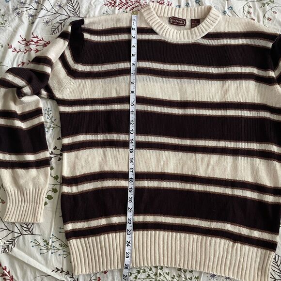 Vintage Year Rounder Sweater Men’s Medium Tan Striped Pullover Sweater - Picture 12 of 13